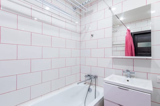 Russia, Moscow- June 26, 2019: interior room apartment. standard repair decoration in hostel. bathroom and toilet