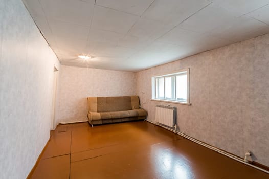 Russia, Moscow- June 26, 2019: interior room apartment. standard repair decoration in hostel. old not modern decor