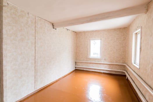 Russia, Moscow- June 26, 2019: interior room apartment. standard repair decoration in hostel. old not modern decor