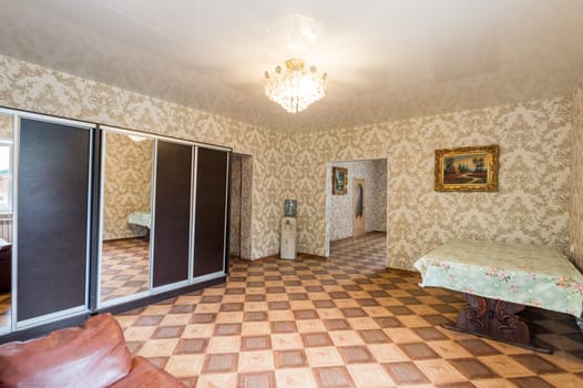 Russia, Moscow- June 26, 2019: interior room apartment. standard repair decoration in hostel