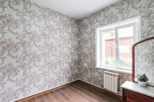 Russia, Moscow- June 26, 2019: interior room apartment. standard repair decoration in hostel. old not modern decor