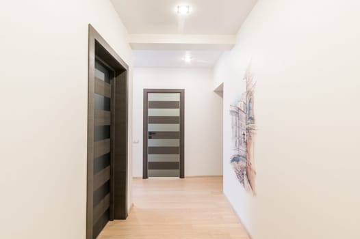 Russia, Moscow- June 26, 2019: interior room apartment. standard repair decoration in hostel. room doors, repair