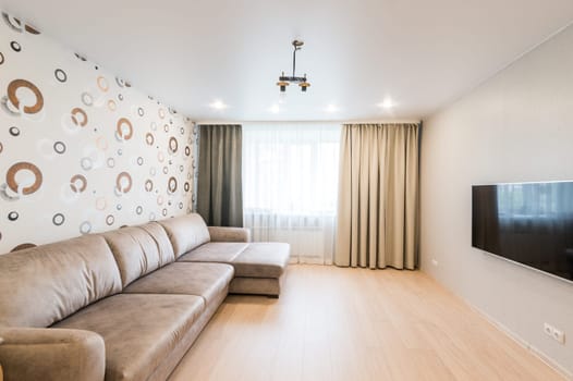 Russia, Moscow- June 26, 2019: interior room apartment. standard repair decoration in hostel