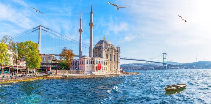 The Ortakoy Mosque panorama, beautiful sea view, Istanbul.