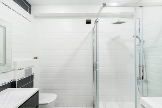 Russia, Moscow- June 26, 2019: interior room apartment. standard repair decoration in hostel. bathroom and toilet