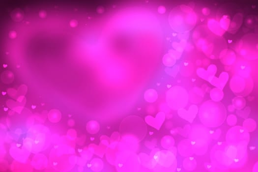 Happy Valentines or wedding day. Abstract love romantic holiday pink gradient purple background with a large bright heart and many little ones. Template for cards. Beautiful texture.