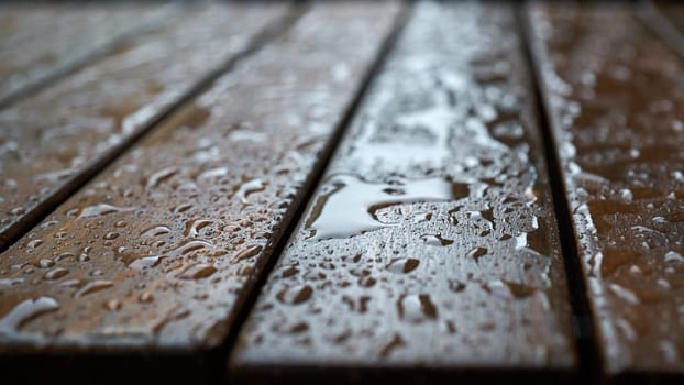 Table in front of a restaurant in downtown Prague in rainy weather