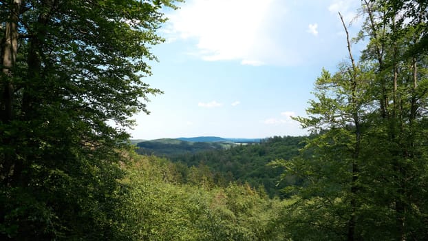 View from the viewpoint Marienblick on the Thuringian Forest near Eisenach in Germany