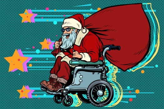 Santa Claus is an active wheelchair user disabled. Christmas and New year. Pop art retro vector illustration kitsch vintage 50s 60s