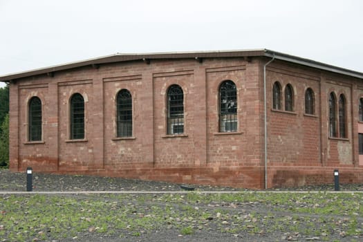 old industrial ruins of red bricks built