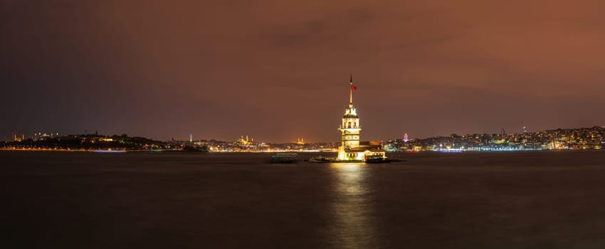 Leander's Tower in the Marmara sea, twilight panorama, Istanbul.