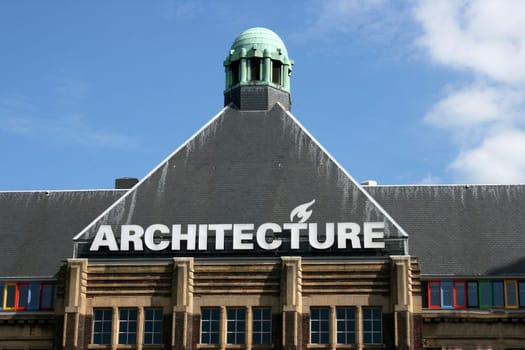 Delft, Netherlands July 22, 2012: University, a pyramid-shaped roof with attached dome