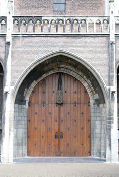 The double-leaf entrance to a historic building