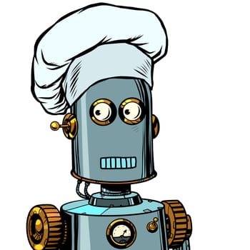 Robot cook food, takes orders at the restaurant. Pop art retro vector illustration drawing