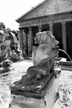 Neptune fountain in black and white at Navona square in Rome.