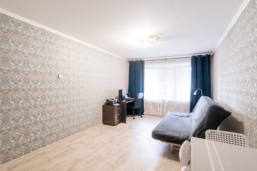 Russia, Moscow- July 02, 2019: interior room apartment. standard repair decoration in hostel
