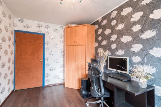 Russia, Moscow- July 02, 2019: interior room apartment. standard repair decoration in hostel