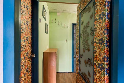 Russia, Moscow- July 02, 2019: interior room apartment. standard repair decoration in hostel. old not modern decor