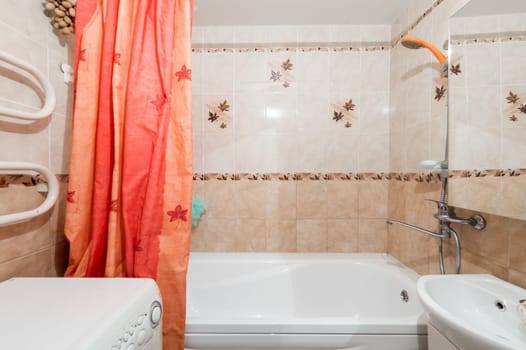 Russia, Moscow- July 01, 2019: interior room apartment. standard repair decoration in hostel. bathroom and toilet