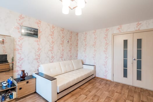 Russia, Moscow- July 01, 2019: interior room apartment. standard repair decoration in hostel