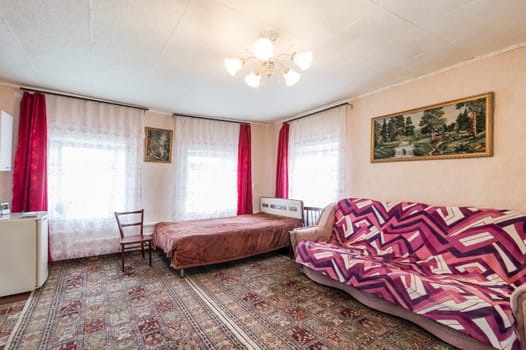 Russia, Moscow- July 01, 2019: interior room apartment. standard repair decoration in hostel