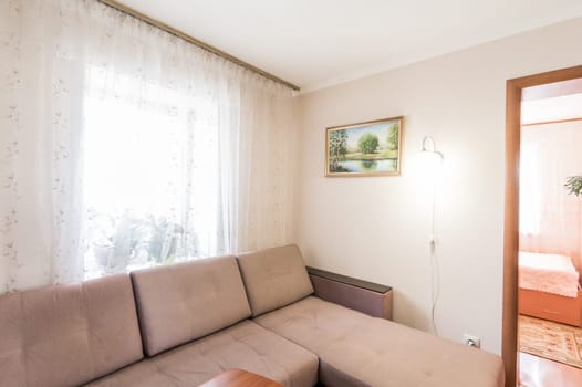Russia, Moscow- July 01, 2019: interior room apartment. standard repair decoration in hostel