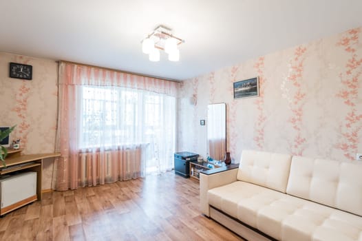 Russia, Moscow- July 01, 2019: interior room apartment. standard repair decoration in hostel