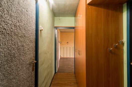 Russia, Moscow- July 02, 2019: interior room apartment. standard repair decoration in hostel. old not modern decor