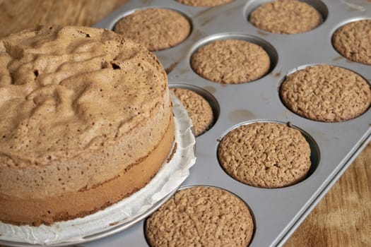 homemade muffins with a soft chocolate sponge cake