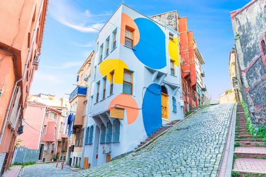 Colorful houses in the cobblestone streets of Fener, Istanbul