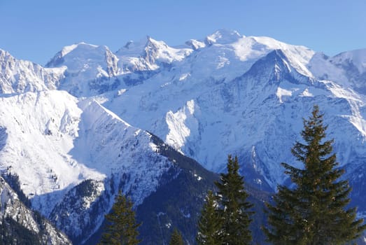 holiday at the foot of Mont Blanc in winter in the Chamonix Valley, France