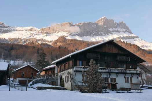 holiday at the foot of Mont Blanc in winter in the Chamonix Valley, France