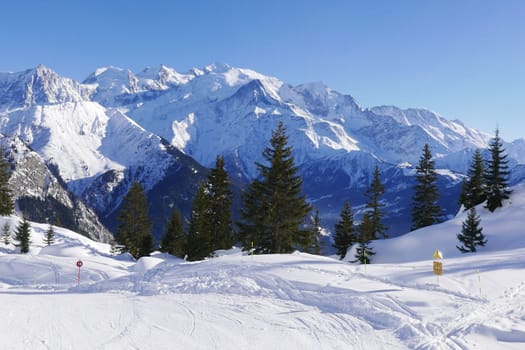 holiday at the foot of Mont Blanc in winter in the Chamonix Valley, France