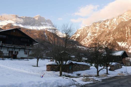 holiday at the foot of Mont Blanc in winter in the Chamonix Valley, France