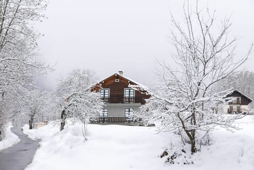 holiday at the foot of Mont Blanc in winter in the Chamonix Valley, France