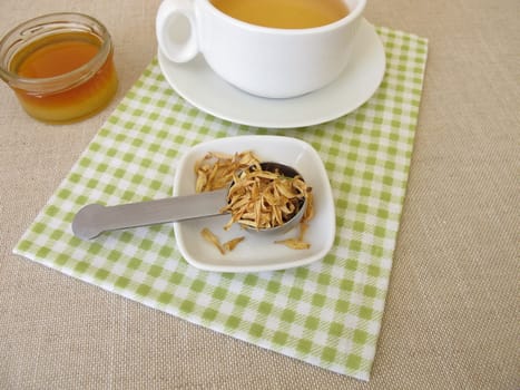 Orange blossom tea and dried orange blossoms of sweet orange