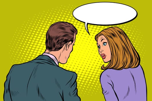 Man and woman dialogue. Pop art retro vector illustration drawing