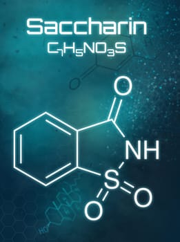 Chemical formula of Saccharin on a futuristic background