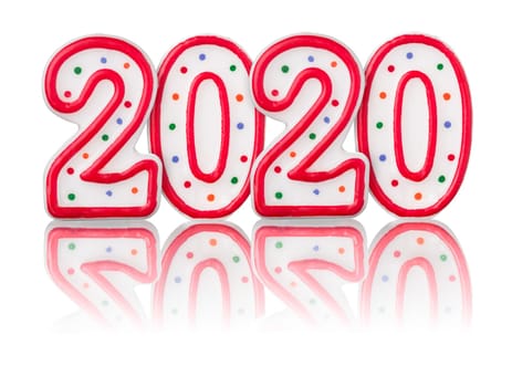 Red number 2020 with reflection