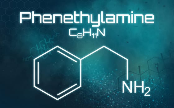 Chemical formula of Phenethylamine on a futuristic background