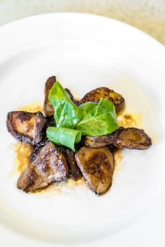 Fried Foie gras grilled, gourmet French cuisine.