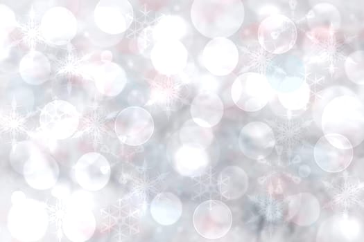 Abstract blurred festive delicate winter christmas or Happy New Year background with shiny silver and white bokeh lighted stars. Beautiful bright texture backdrop.