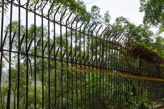 Barbed wire fence with sharp spikes in a protected elite residential area, Shenzhen, China