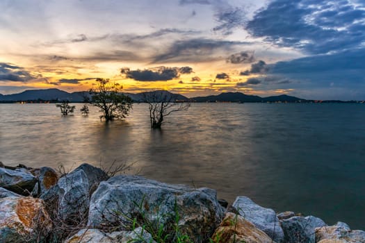 Seascape landscape nature with sky sunset or sunrise and cloud in twilight