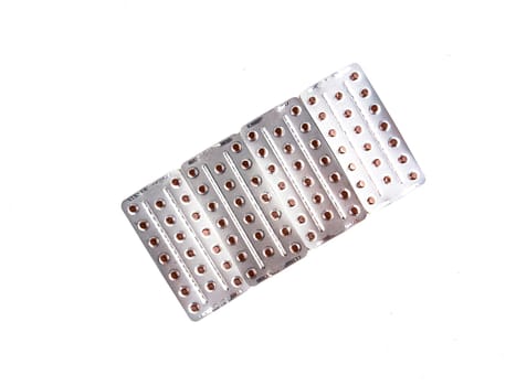 Medical pills on a white background. Place for text. Medicine and health.