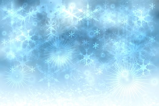 Abstract blurred festive winter christmas or Happy New Year background with shiny blue and white bokeh lighted snow landscape. Space for your design. Card concept.