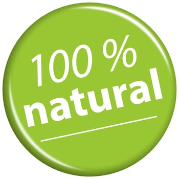 EPS 10 vector with round green colored magnet with text 100% natural
