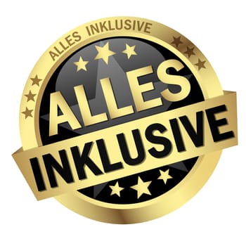 EPS 10 vector with round colored button with banner and text all inclusive (in german)