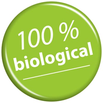 EPS 10 vector with round green colored magnet with text 100% biological