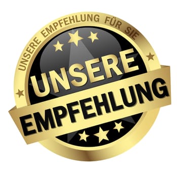 EPS 10 vector with round colored button with banner and text our recommendation (in german)